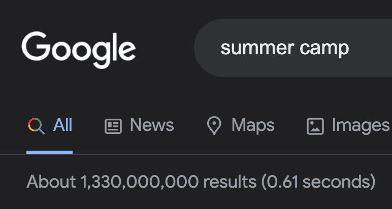 Google search results for "summer camp"