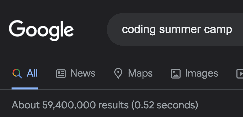 Google results for "coding summer camp"