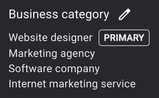 Categories on a Google Business Profile
