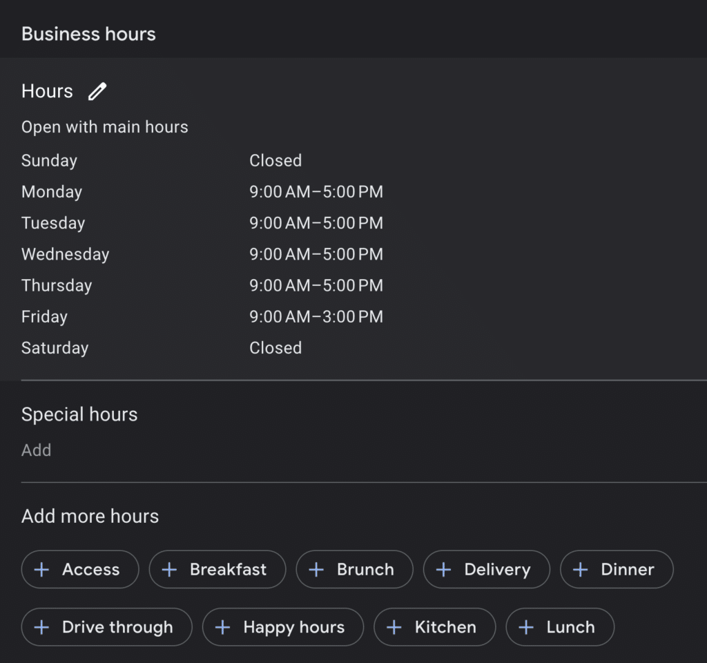 Google Business Profile hours
