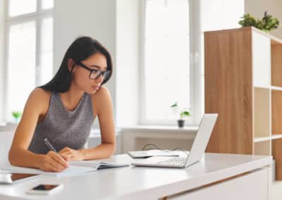 Woman taking an online course